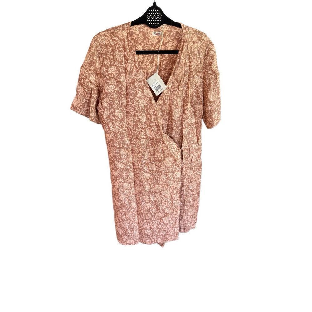 NWT Faherty Womens Bronze Riviera Floral Tie Wrap Ashley Linen Dress Medium